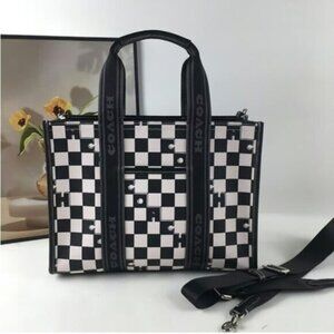 Coach Silver/Black/Chalk Smith Tote With Checkerboard Print #CR101